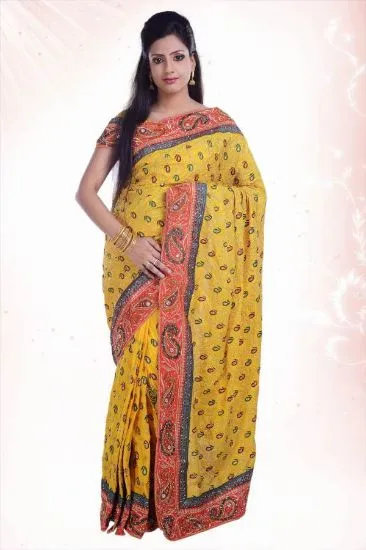 Picture of indian designer peach zari border bollywood sari georg,