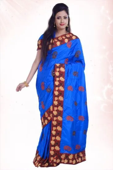 Picture of indian designer pink orange zari work bollywood sari r,