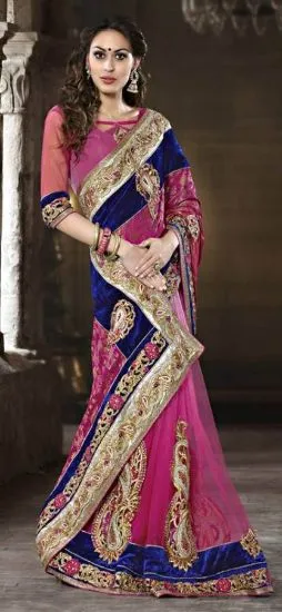 Picture of indian designer pinkembroidered border bollywood sari ,
