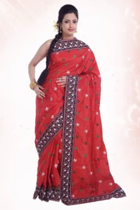 Picture of indian designer red zari border bollywood style sari g,