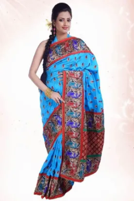 Picture of indian designer saree skyblue & white georgette & net ,