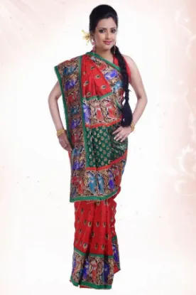 Picture of indian designer saree yellow marbal georgette silk par,