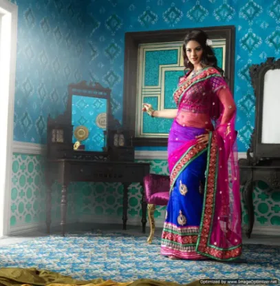 Picture of indian designer sari blue & green tone designer partyw,