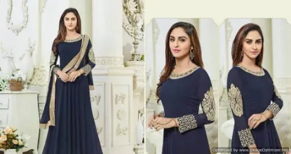 Picture of indian ethnic embroidered navy blue cotton salwar kamee