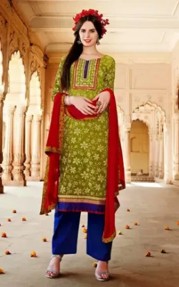 Picture of indian ethnic embroidered orange silk salwar kameez bol