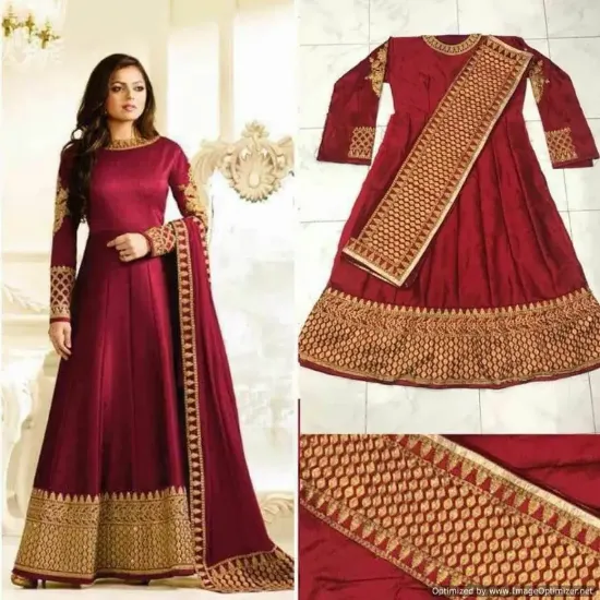 Picture of indian ethnic embroidred maroon cotton salwar kameez bo