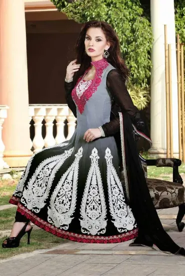 Picture of indian long anarkali gown with georgette embroidery wor