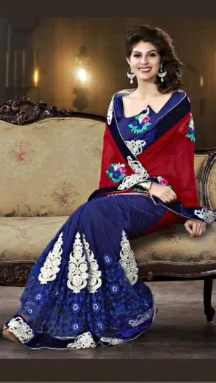 Picture of indian sari designer embroidered dress party wear gree,