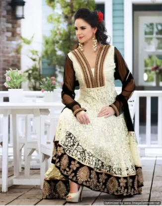 Picture of indian pakistani designer cream ethnic anarkali shalwar