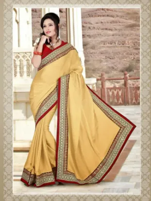 Picture of indian handmade pure silk saree yellow geometric printe