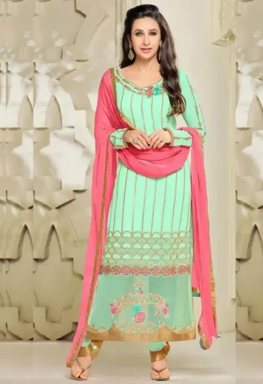 Picture of indian pakistani ethnic dress pink silk designer shalwa