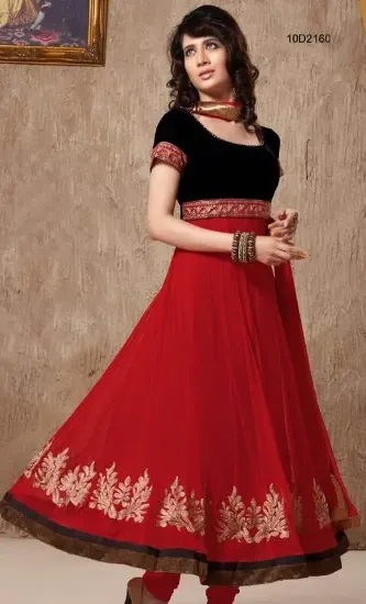 Picture of indian pakistani shalwar ethnic designer anarkali red c