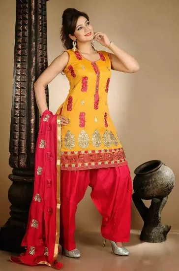 Picture of lovely pink blue designer indian pakistani cotton embro