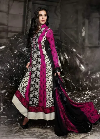 Picture of navy blue anarkali dress pakistani salwar kameez sequin