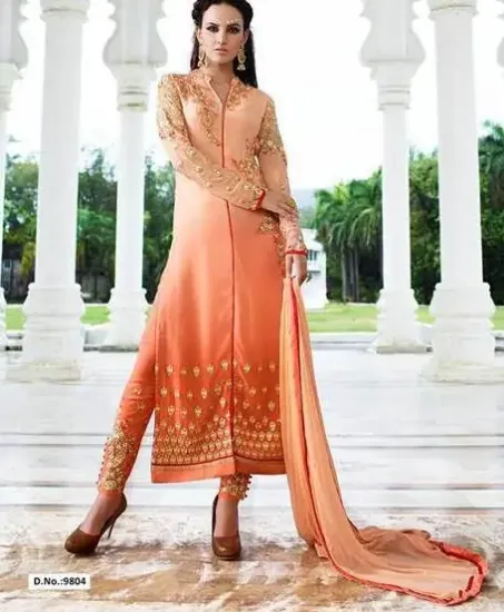 Picture of original khaadi pret embroidered orange kurta, pakistan