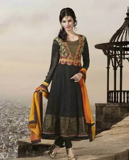 Picture of pakistani 8403 gray chiffon satin kameez dupatta plazo 