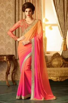 Picture of 100% silk abstract printed pink saree dress making hand