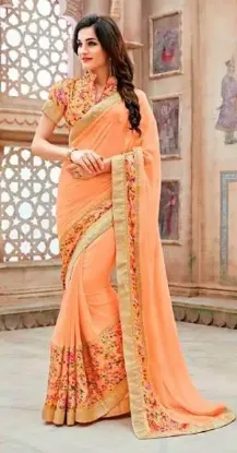 Picture of awesome design saree traditional multi hand work georg,