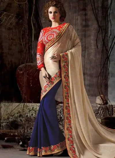 Picture of awesome design saree traditional multi hand work george