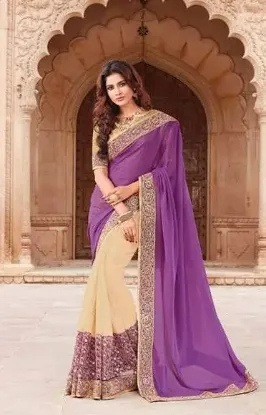 Picture of beige bollywood embellish sari georgette festival paki,