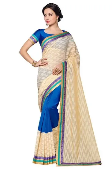 Picture of beige designer art silk saree pakistani festival wear e