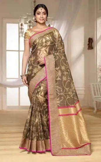 Picture of bemberg crush party wear sari bollywood navy blue red ,