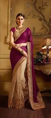 Picture of bhagalpuri art silk purple pakistani designer saree pa,