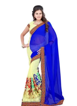 Picture of blue beautiful real moti work designer partyware saree 