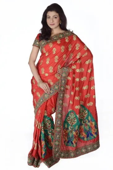 Picture of blue bollywood art silk saree pakistani festival wear ,