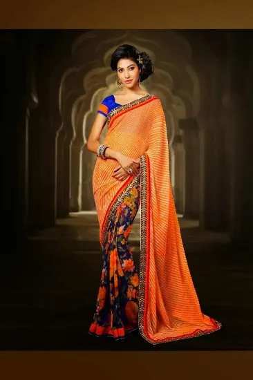 Picture of Blue Indian Wedding Bollywood Designer Cotton Saree Sar