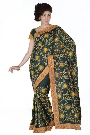 Picture of blue traditional mulmul cotton saree lotus & swan prin,