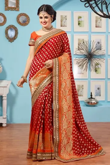 Picture of bollywood indian party wear saree pakistani beige desig