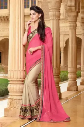 Picture of bollywood indian party wear saree sari pakistani beige 