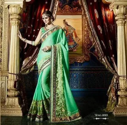 Picture of bollywood indian saree designer party wear fancy borde,