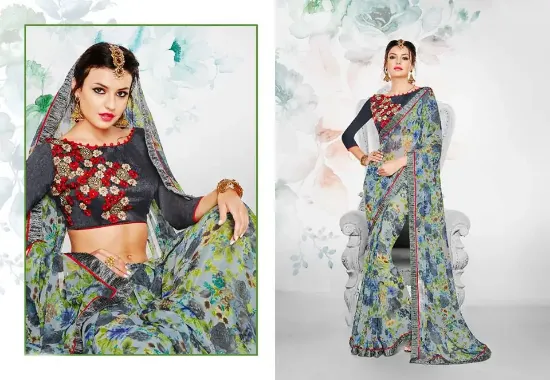 Picture of bollywood pure chiffon saree with peta work partywear ,