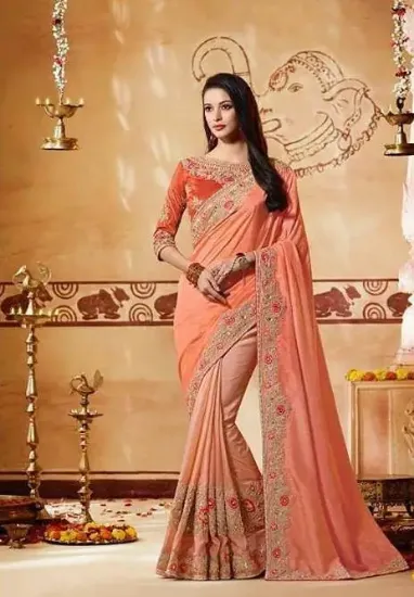 Picture of bollywood saree bhagalpuri silk indian ethnic wedding ,