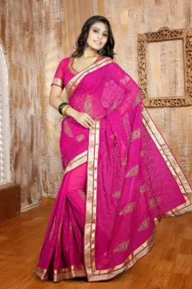 Picture of Bollywood Sari Pink & Cream Indian Ethnic Party Wear We