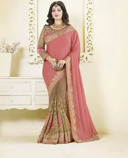 Picture of bollywood style indian sari green maroonborder work co,