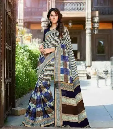 Picture of Bollywood Style Indian Sari Skyblue Thread Zariwork Cot