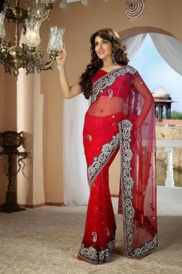 Picture of bridal wear saree dress look fancy thread work georgett