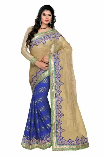 Picture of Bridal Wedding Velvet Sari Net Designer Saree Indian Pa