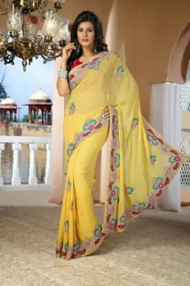 Picture of bright color georgette embroidery work style sari india