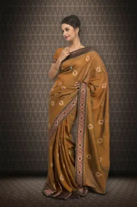 Picture of brown designer art silk saree pakistani festival wear ,