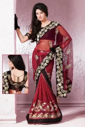 Picture of clothing silk georgette pink sari wedding party women f