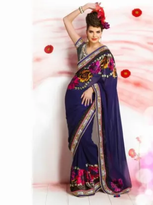 Picture of cotton blend fancy latest designer sari resham zari wor