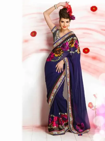 Picture of cotton blend fancy latest designer sari resham zari wor