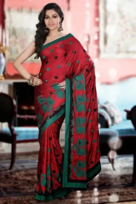 Picture of Cream And Green Floral Latest Fashion Saree Bollywood P