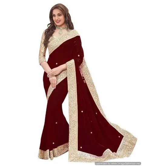 Picture of cream bollywood wedding chiffon saree sari bellydance ,