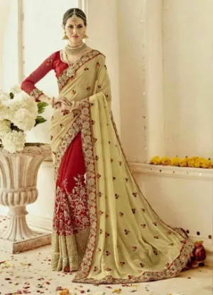 Picture of crepe silk indian handmade beige saree leafs printed sa