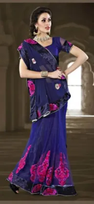 Picture of designer beige blue zari jacquard work sari banarasi s,